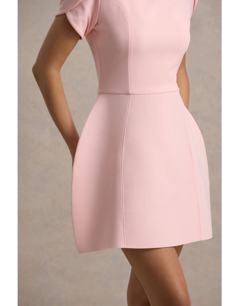 Carabella | Pink High-Neck Short-Sleeve Mini Dress - 5