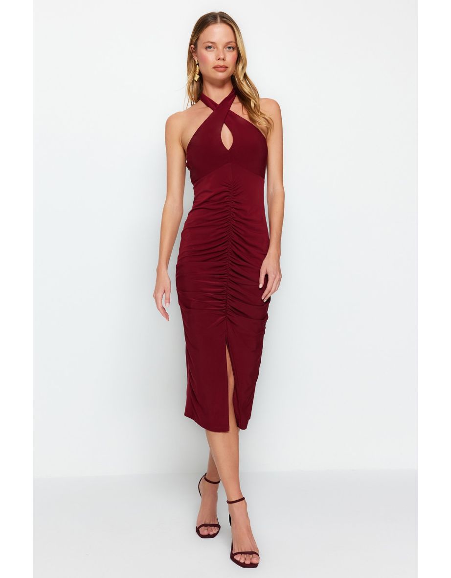 Red Halter Neck Bodycon Midaxi Evening Dress