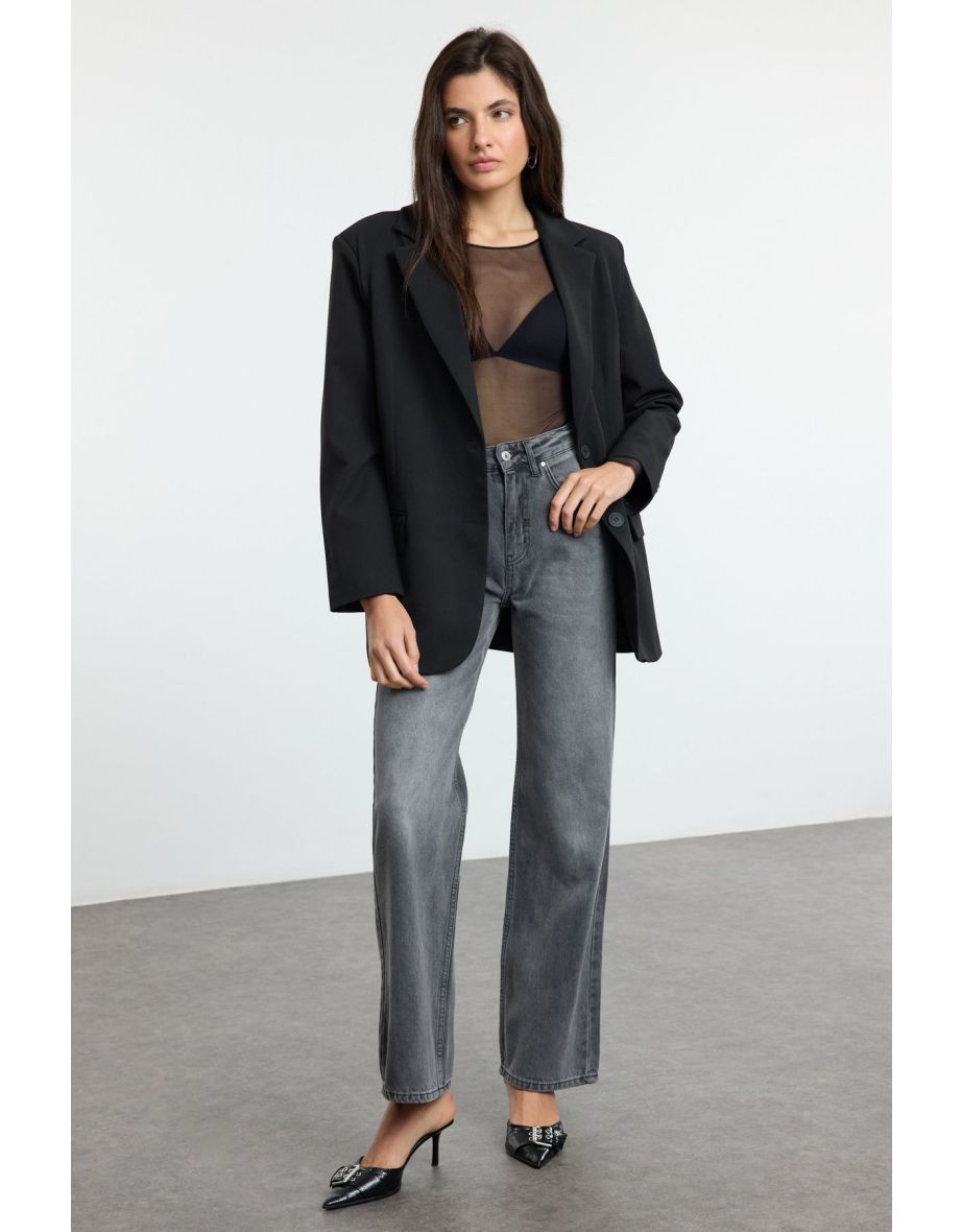 Grey High Waist Wide Leg Jeans