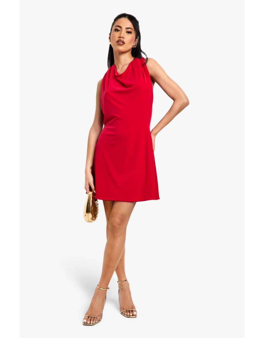 Tie Plunge Back Mini Dress - red