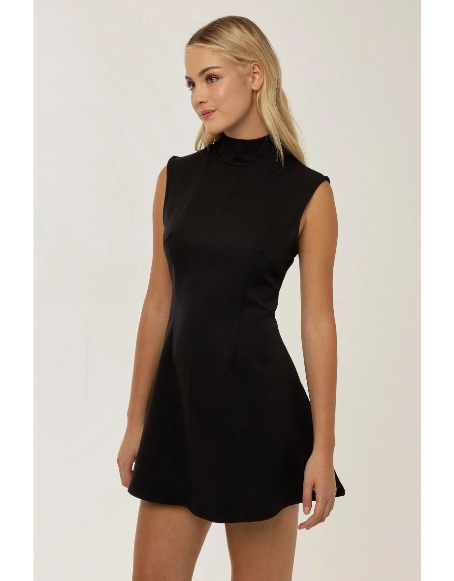 High Neck Black Mini Dress