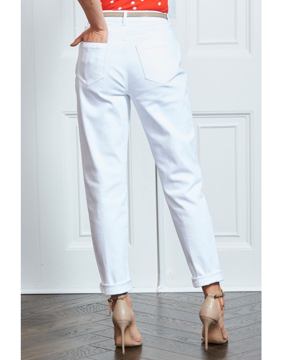 White Denim Slim Leg Mom Jeans - 4