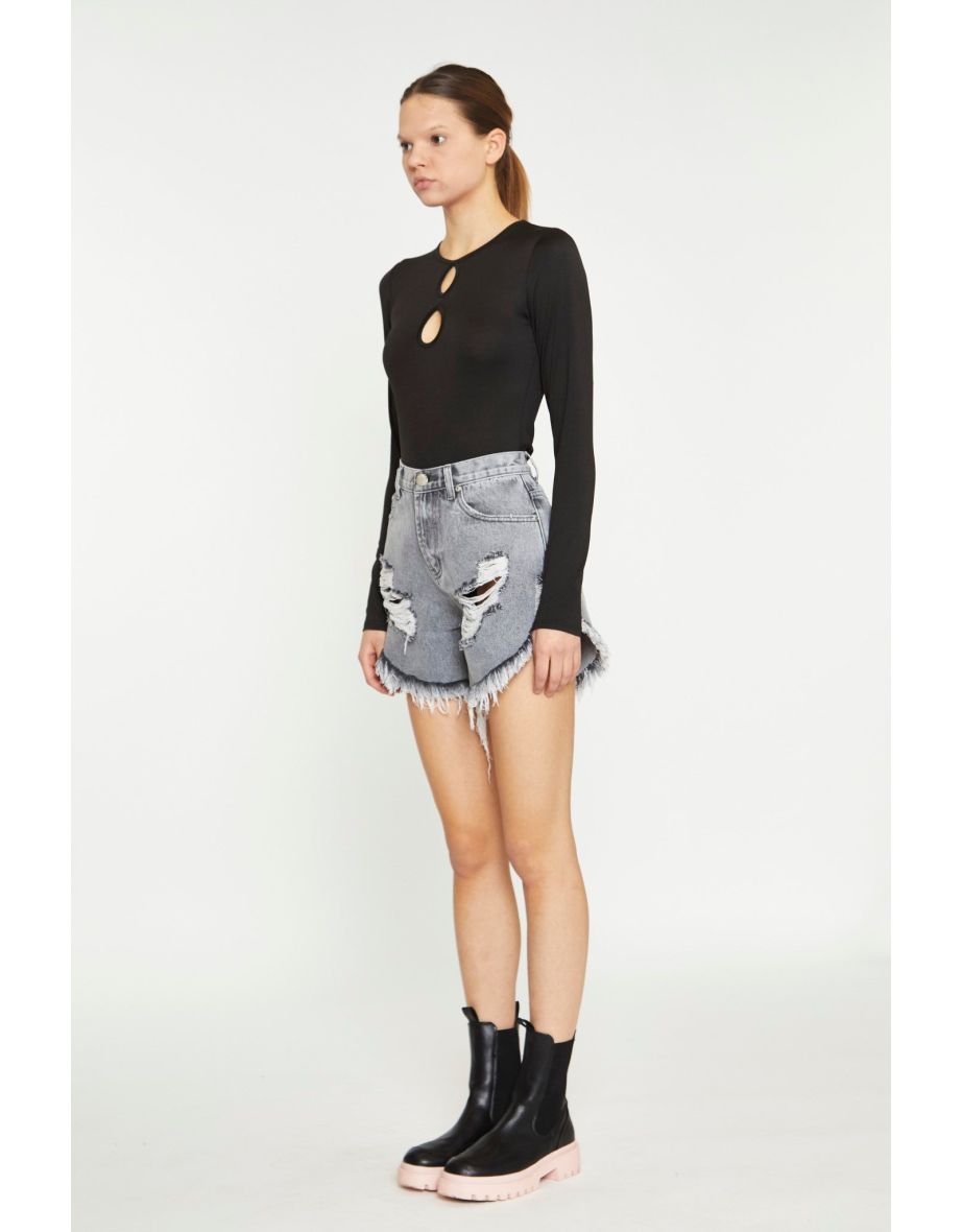 Black Cut-Out Long Sleeve Bodysuit - 2