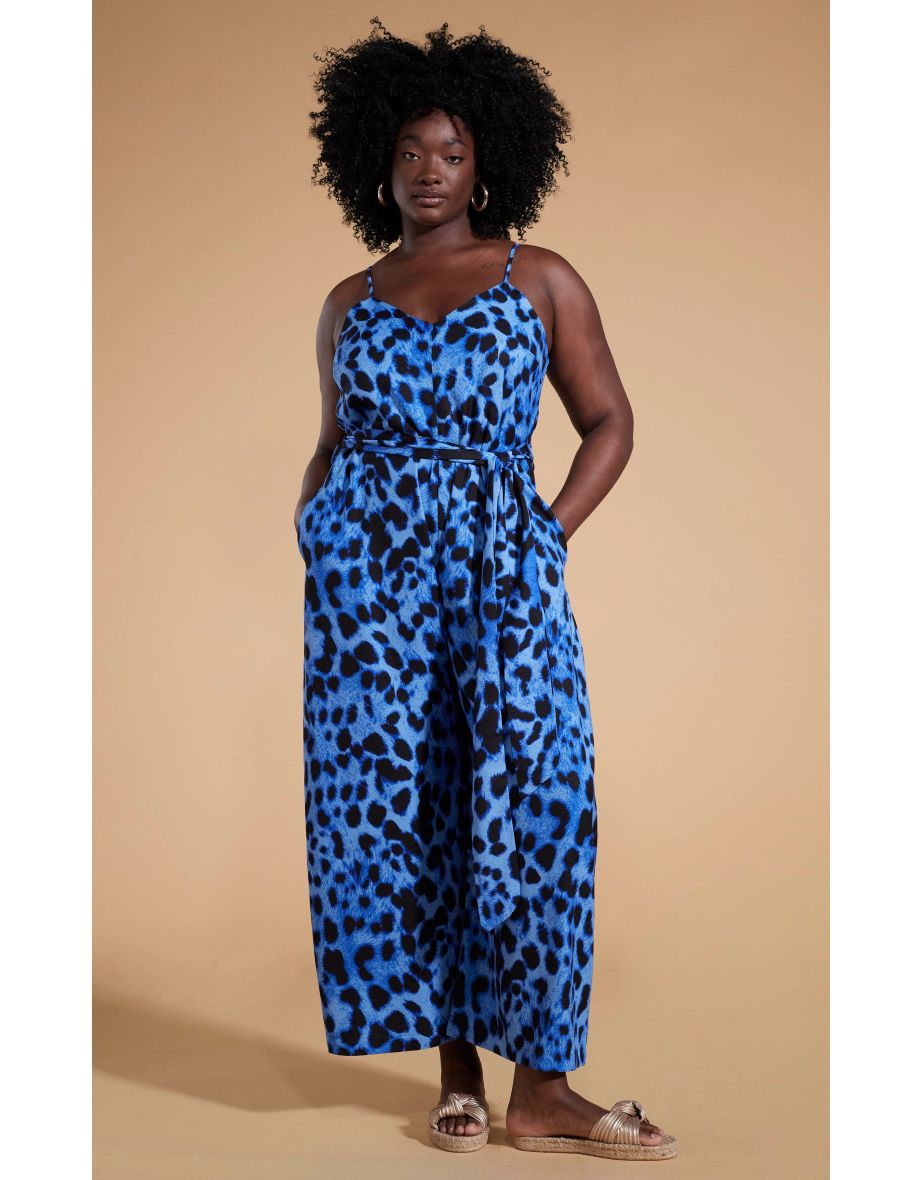 Blue leopard jumpsuit sales