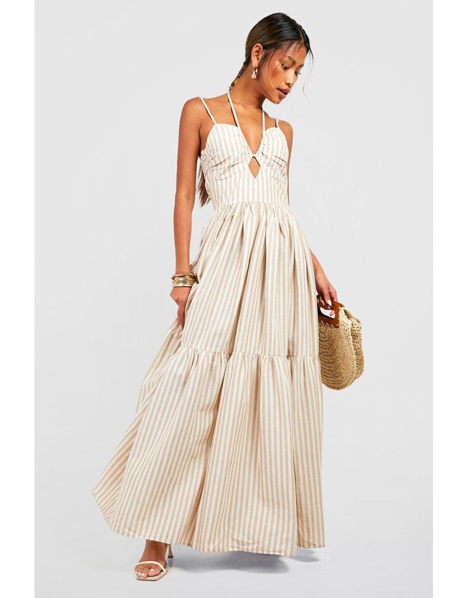 Shop Stripe Tiered Maxi Dress stone Online in Bahrain VogaCloset