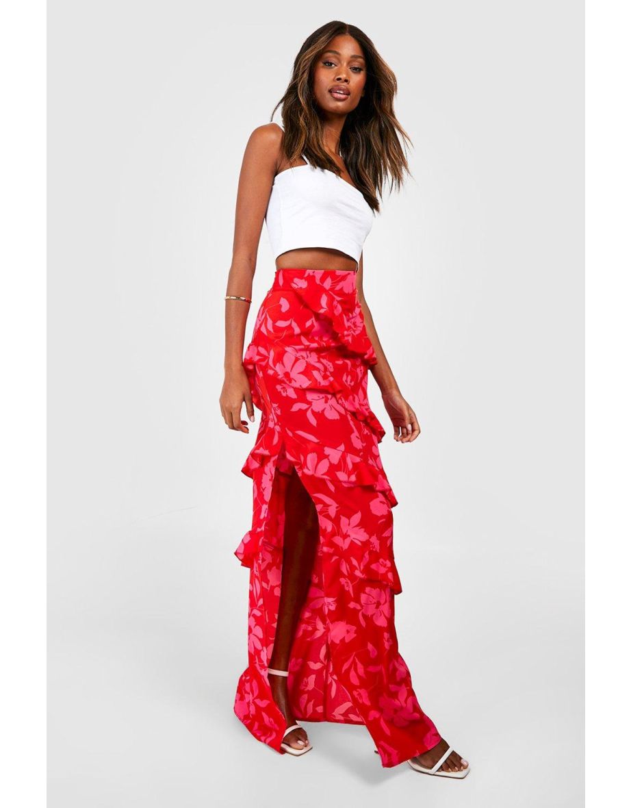 Floral maxi skirt pink cheap