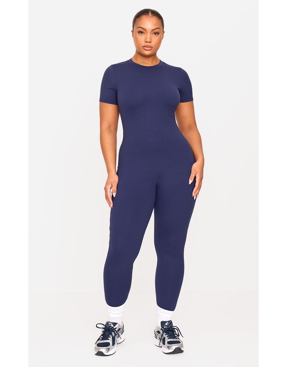 Navy Sculpt Short Sleeved Unitard