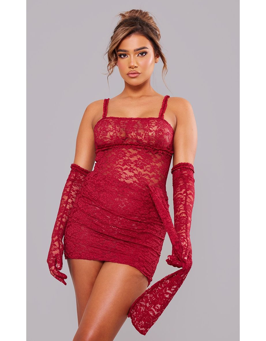 Mini red lace dress top