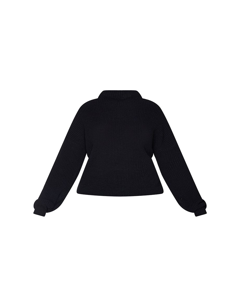 Plus Black High Neck Knitted Side Split Jumper - 4