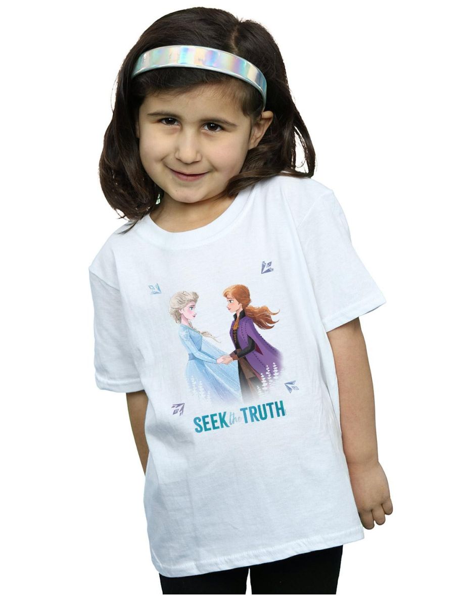 Disney Girls Frozen 2 Elsa And Anna Seek The Truth Cotton T-Shirt - White