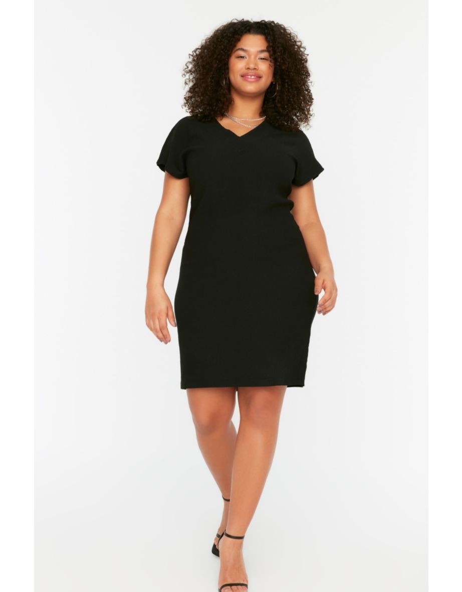 Curve Black Plus Pleated A-Line Mini Smock Dress