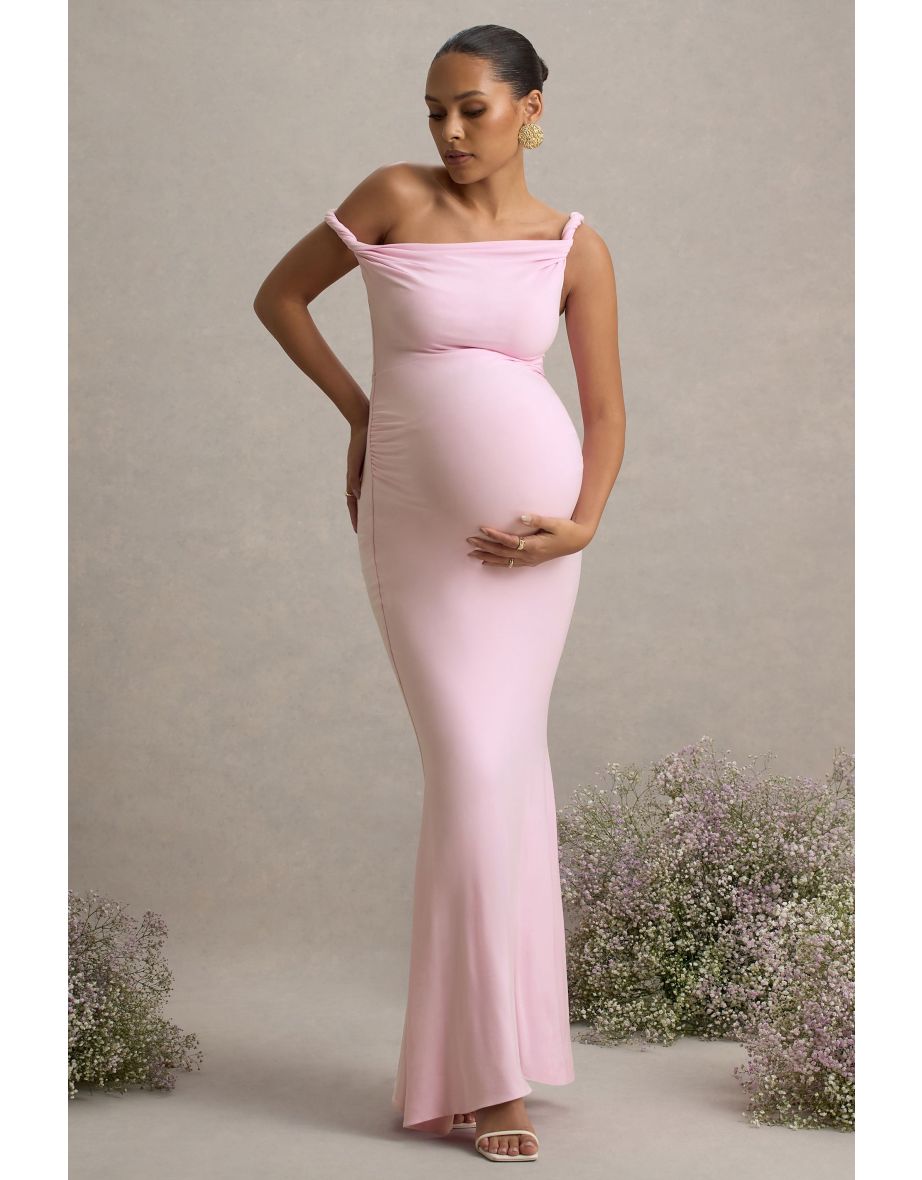 Lita | Pink Twisted Asymmetric Maternity Maxi Dress