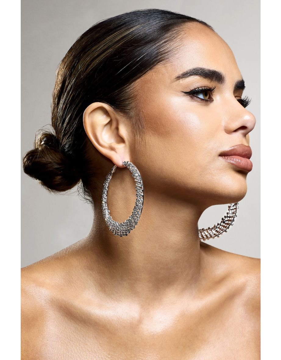 Shop Corina Silver Diamante Hoop Earrings Online in Kuwait VogaCloset