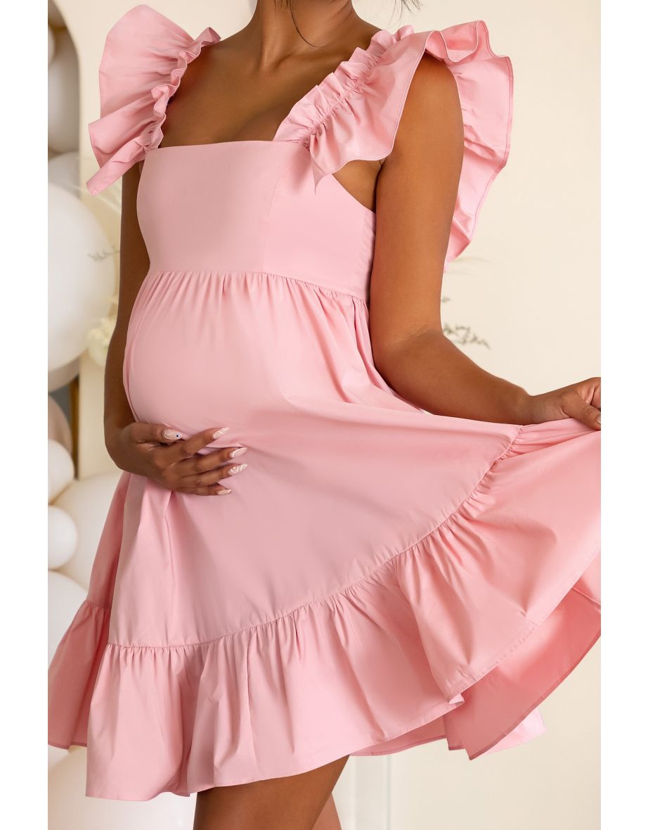 Dolly Daze | Pink Maternity Ruffle Sleeve Babydoll Mini Dress - 5