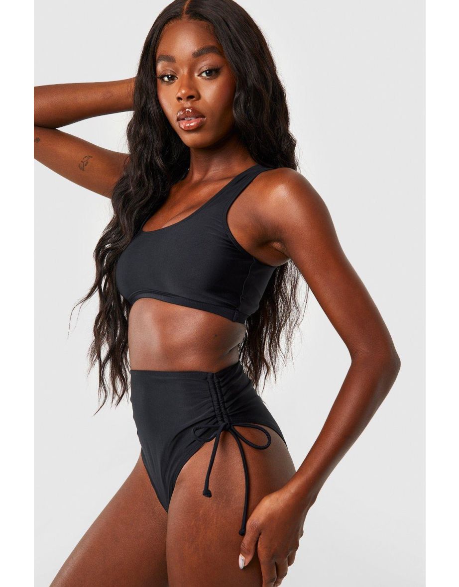 Shop Tummy Control Ruched High Waist Bikini Brief black Online in Oman VogaCloset