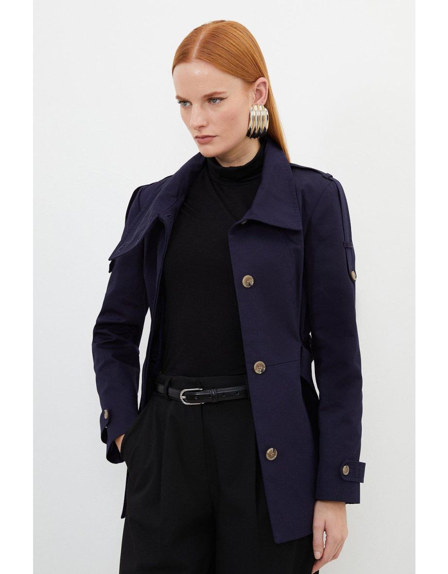 Shop Tailored High Neck Belted Mini Trench Coat Online in Qatar VogaCloset