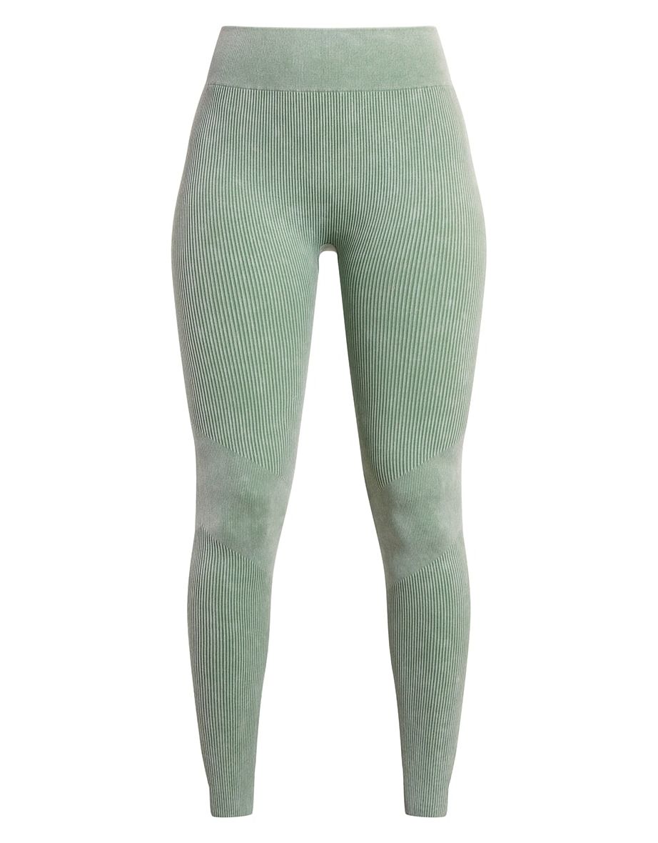 Acid Wash Khaki Seamless Soft Rib High Waist Gym Leggings - 4