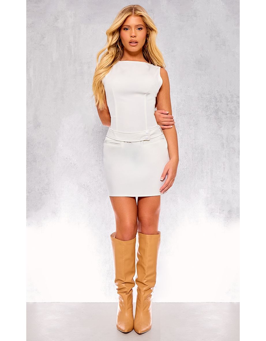 Cream Tailored Woven Pocket Bodycon Dress