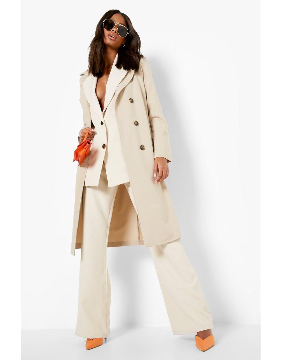 Boohoo double breasted coat in camel clearance