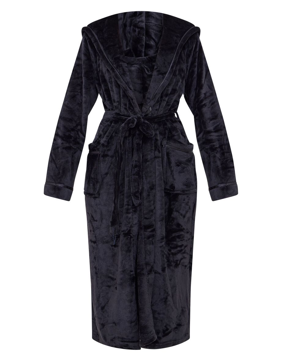 Black Fleece Maxi Dressing Gown - 4