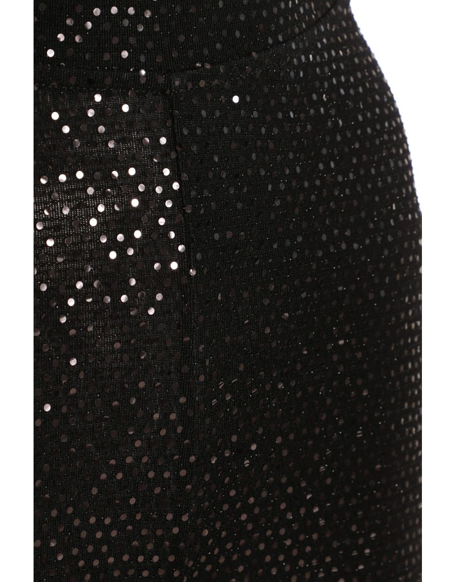 Black Sequin High Waist Palazzo Trousers - 5