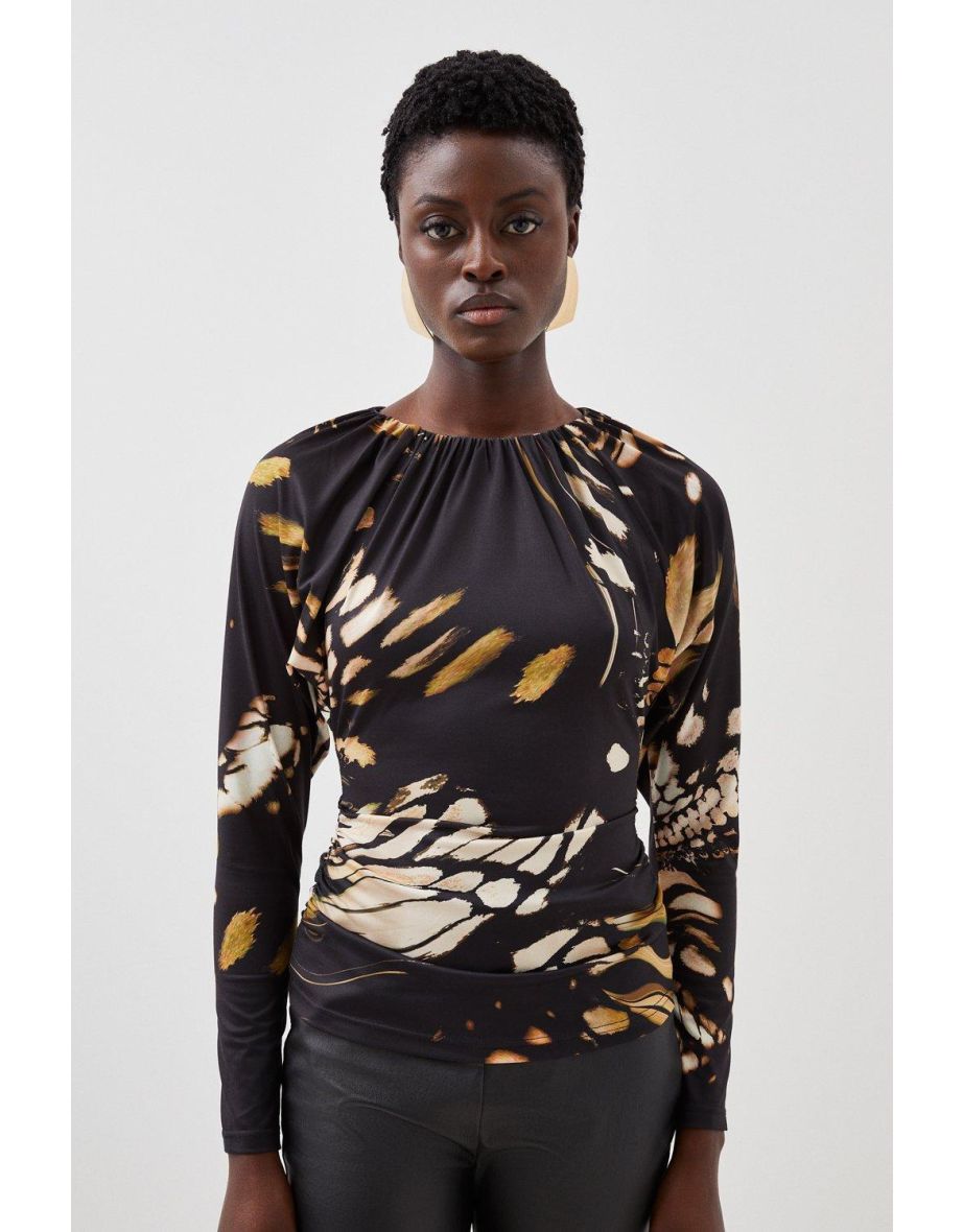 Shop Butterfly Print Batwing Sleeve Jersey Crepe Top Online in Jordan VogaCloset