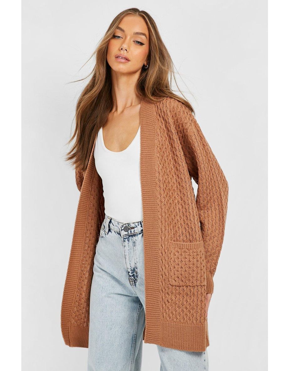 Cable Cardigan With Pockets - camel