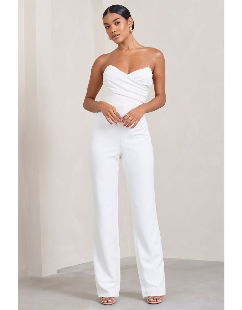 Bellezza | White Bandeau Corset Wide Leg Jumpsuit