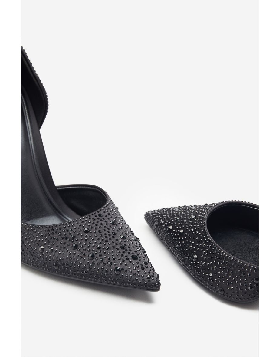 Catcher | Black Diamante Pointed Court Heels - 4