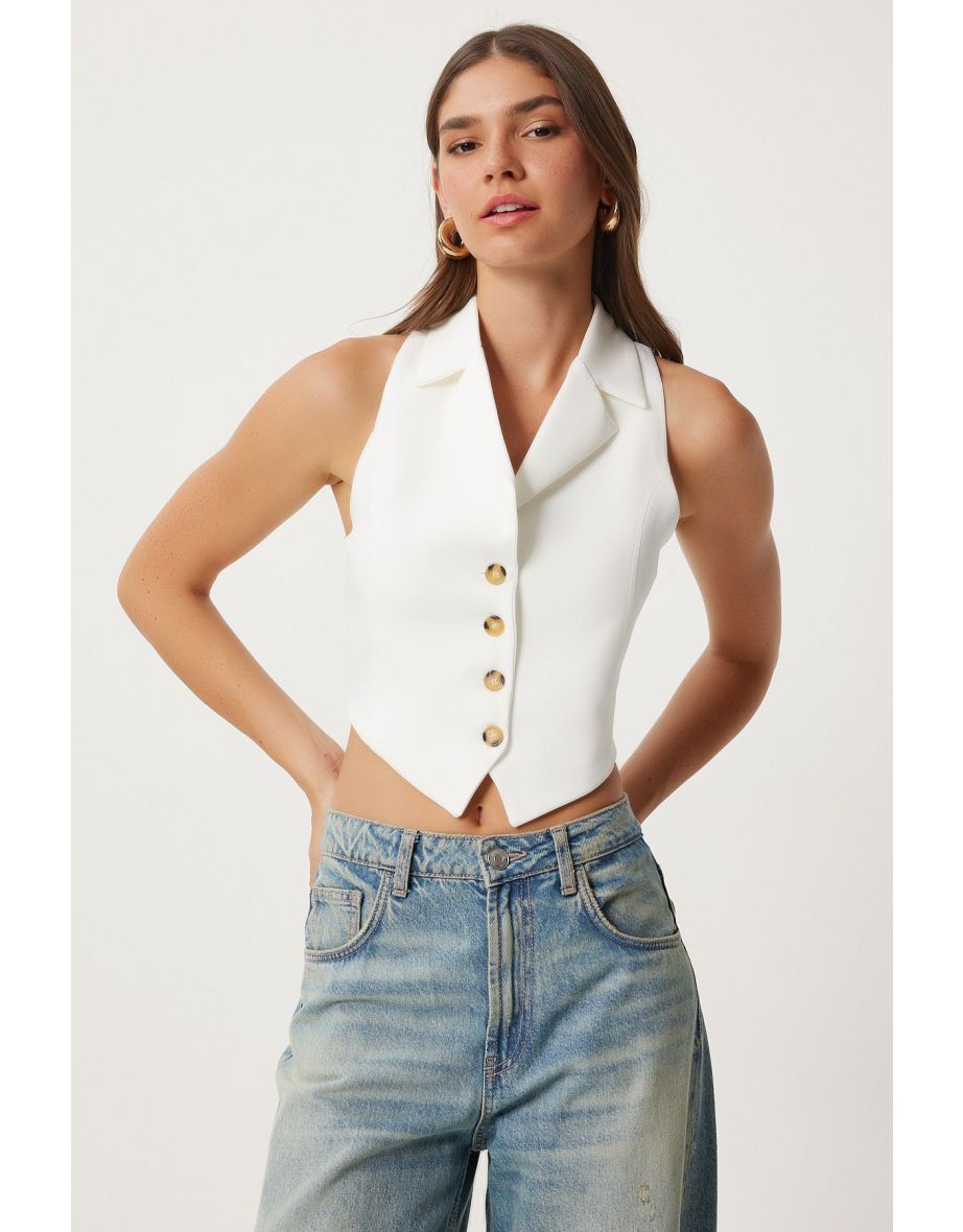 Women's White Tie Detailed Body-Fitting Waistcoat