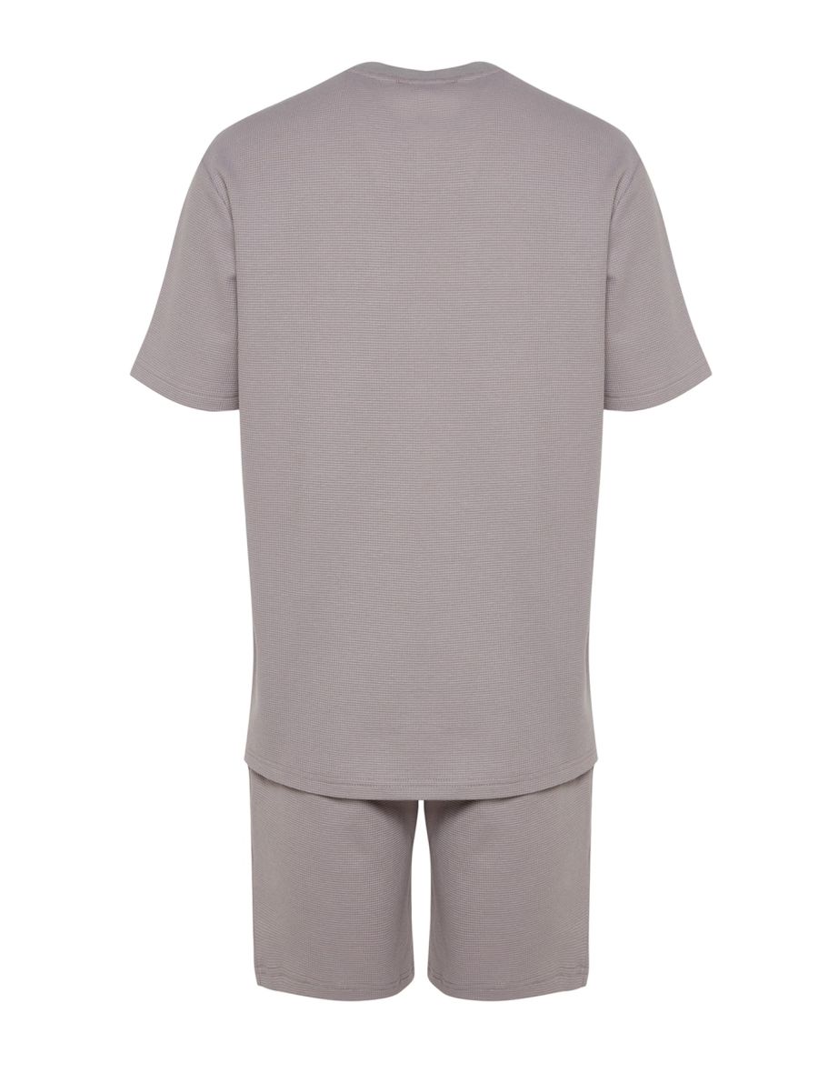 Men's Gray Regular Fit Knitted Pajamas Set - 5