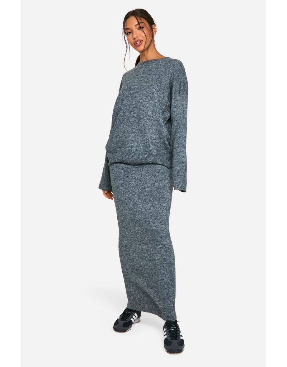 Soft Knit Fine Gauge Jumper And Maxi Skirt Knitted Co-ord - charcoal