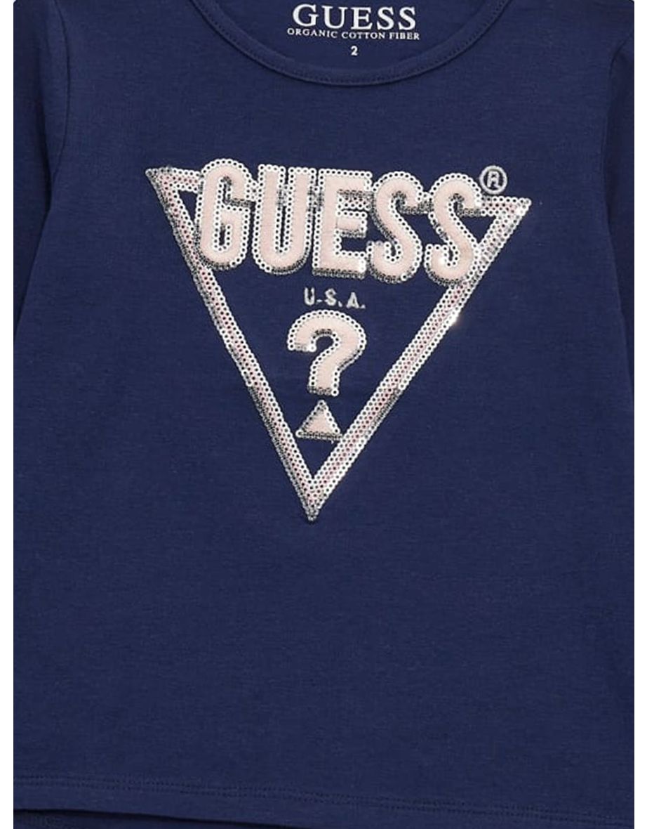 Guess Girls Long Sleeve Logo T-Shirt in Blue - 3