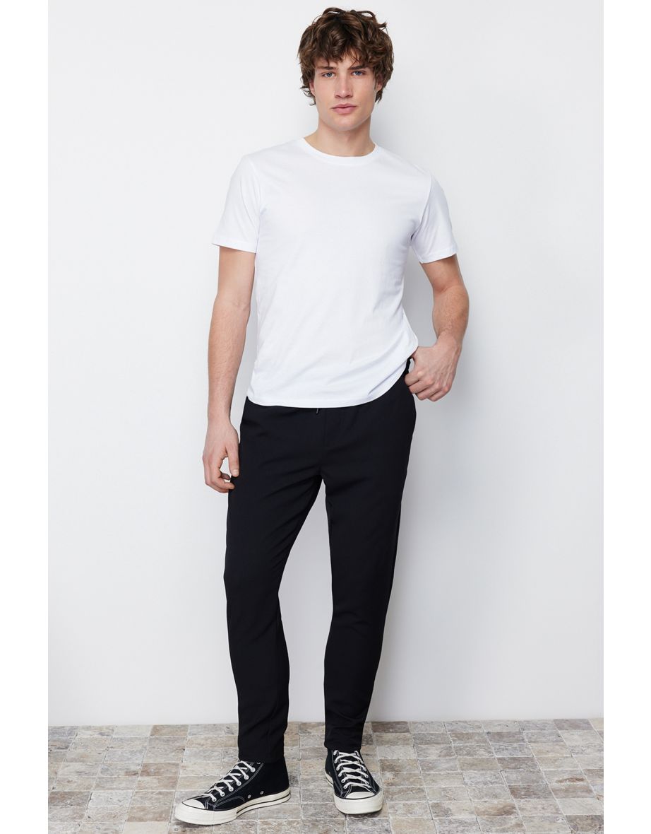 Black Mens Elastic Waist Woven Trousers