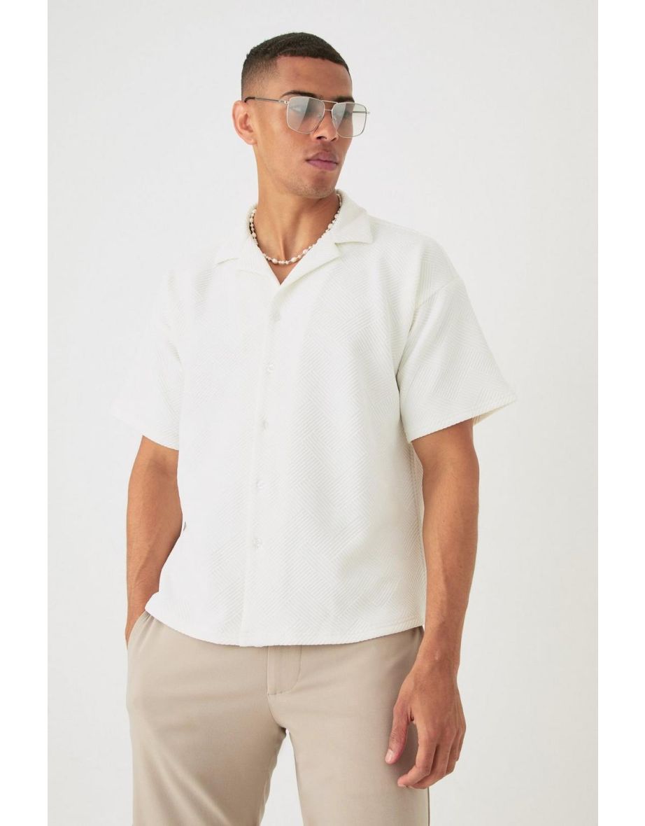 Boxy Twill  Revere Collar Shirt In White - white