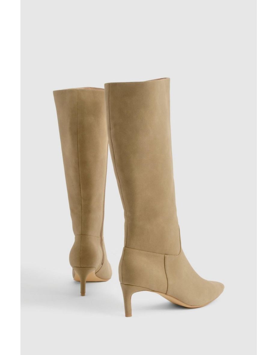 Wide Fit Nubuck Knee High Low Heeled Boots - 3