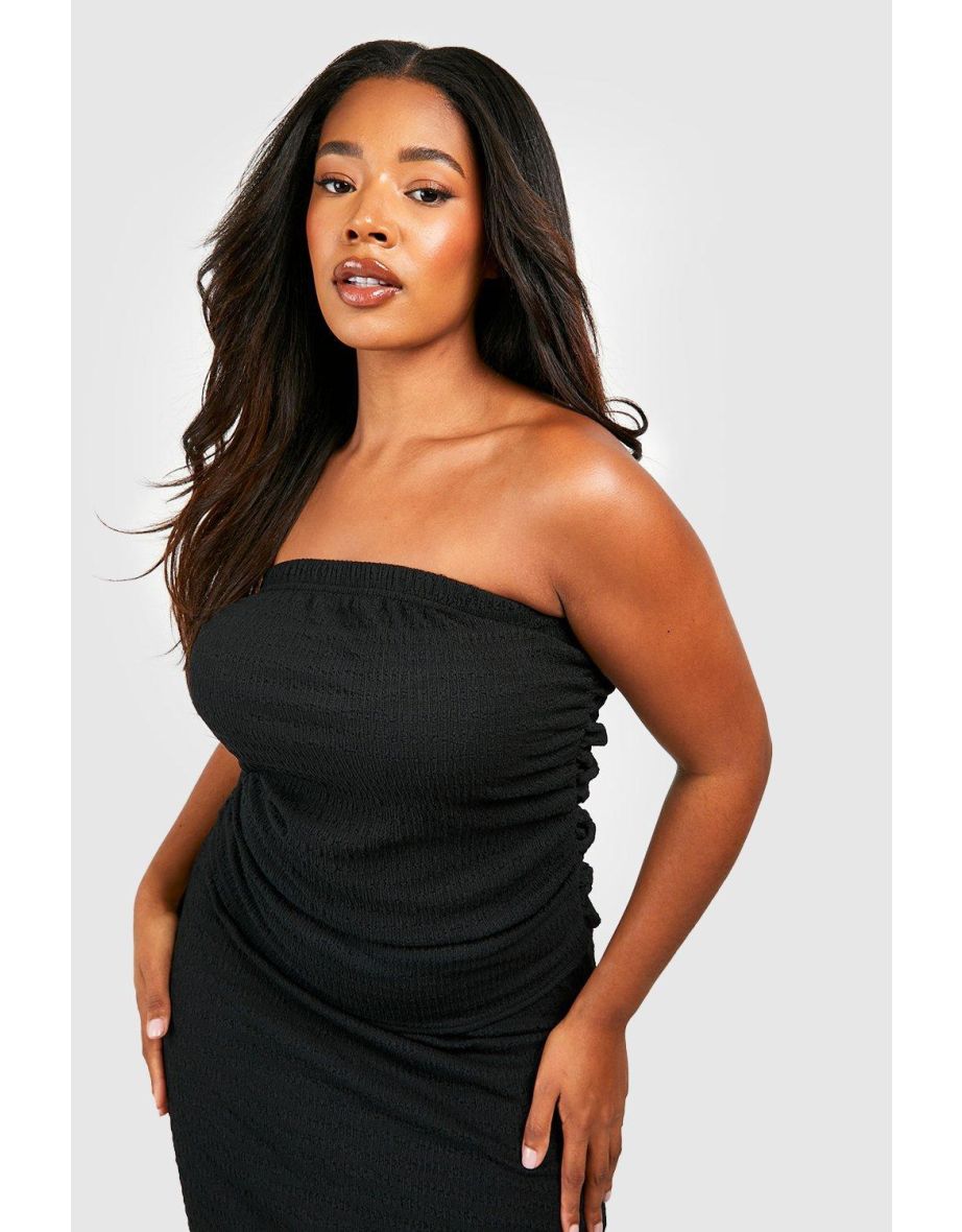 Shop Plus Crinkle Textured Bandeau Top black Online in Oman VogaCloset