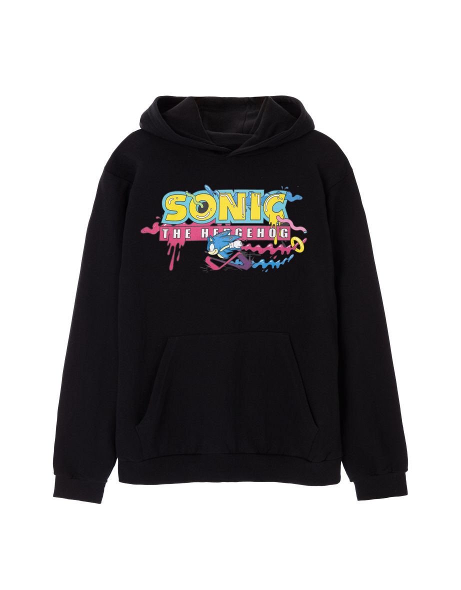 Sonic The Hedgehog Mens Psychedelic Logo Hoodie - Black