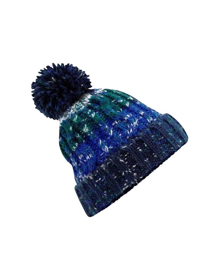 Beechfield Unisex Adults Corkscrew Knitted Pom Pom Beanie Hat - Alpine Blues