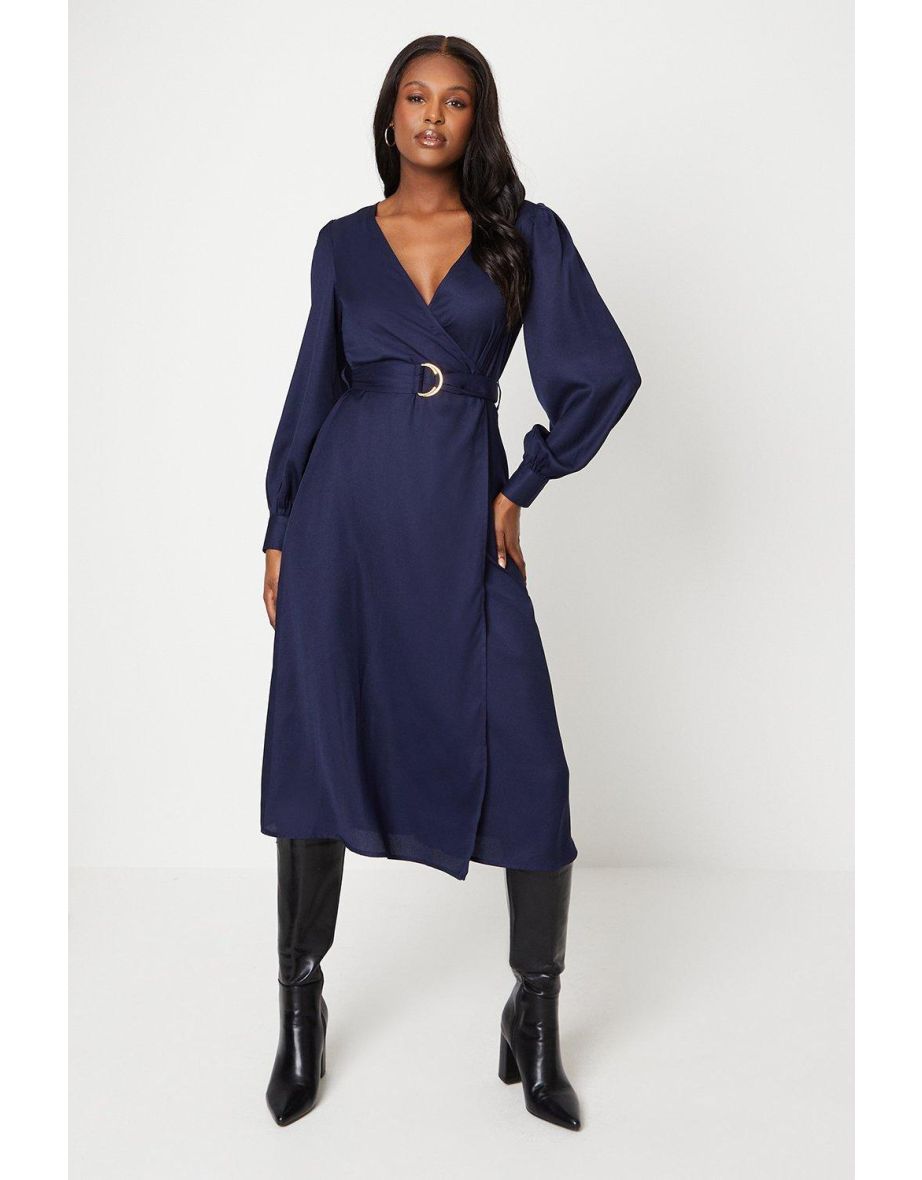 Navy wrap midi dress discount
