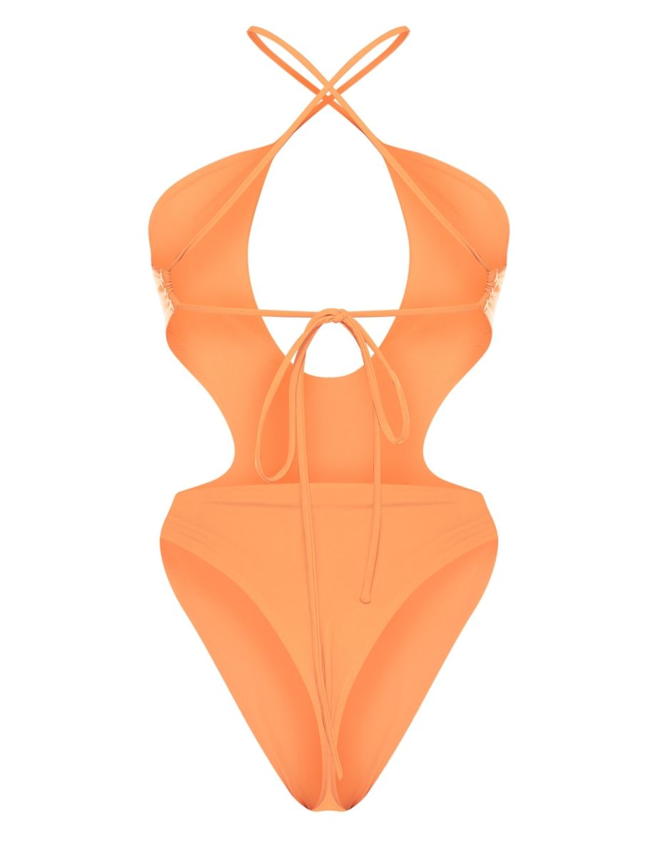 Orange Cut Out Cross Front Swimsuit - 4