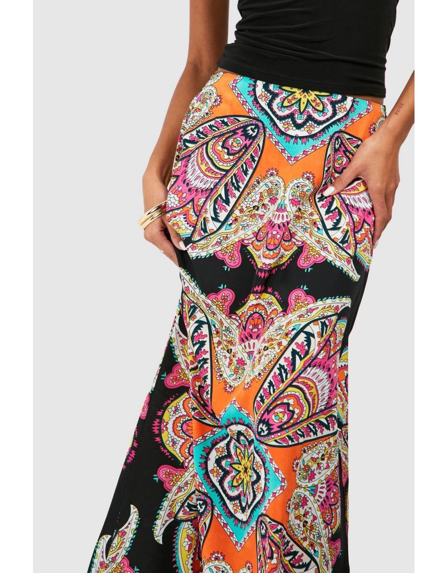 Paisley Maxi Slip Skirt - black - 3