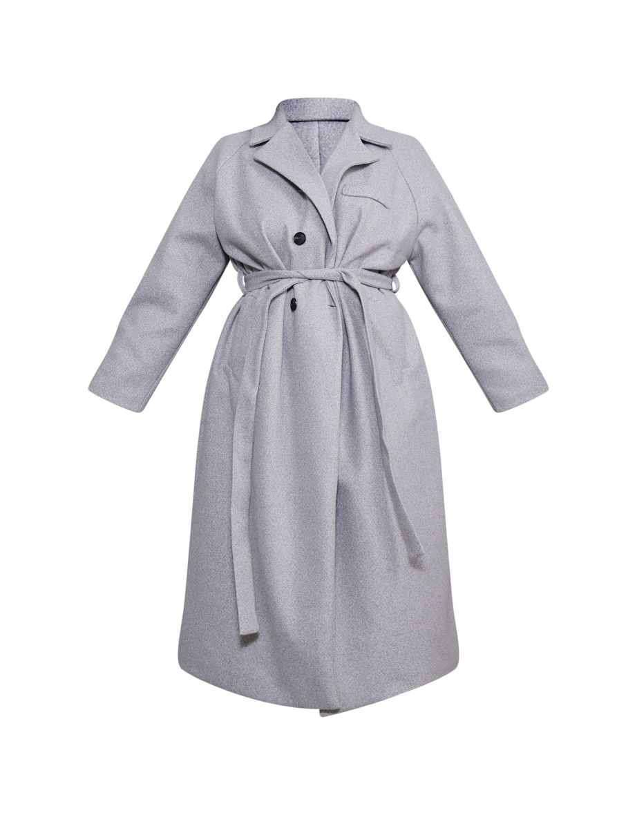 Plus Grey Wool Look Self Tie Coat - 4