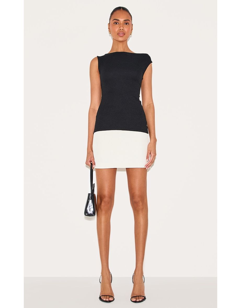 Black Textured Rib Bardot Long Top