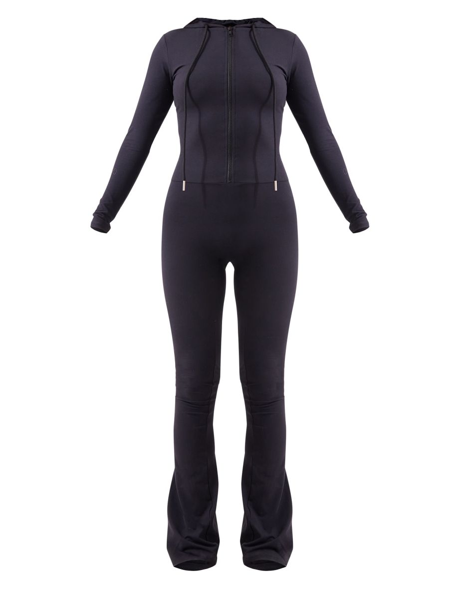 Black Contour Sculpt Hooded Jumpsuit - 4