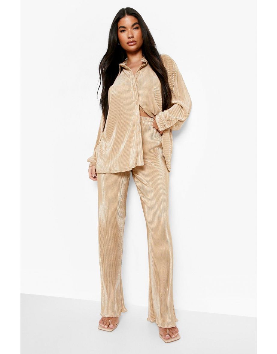Petite Plisse Wide Leg Trouser - gold