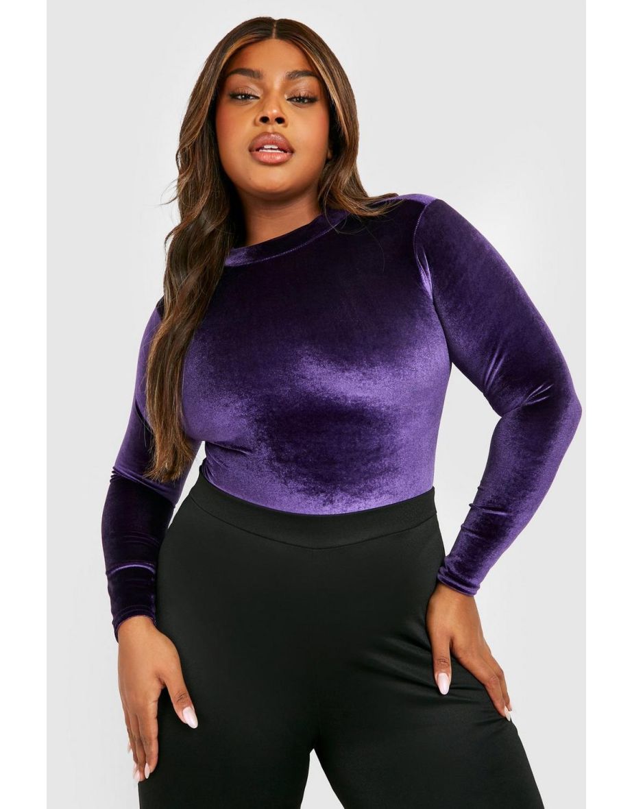 Plus Velvet Roll Neck Bodysuit - jewel purple