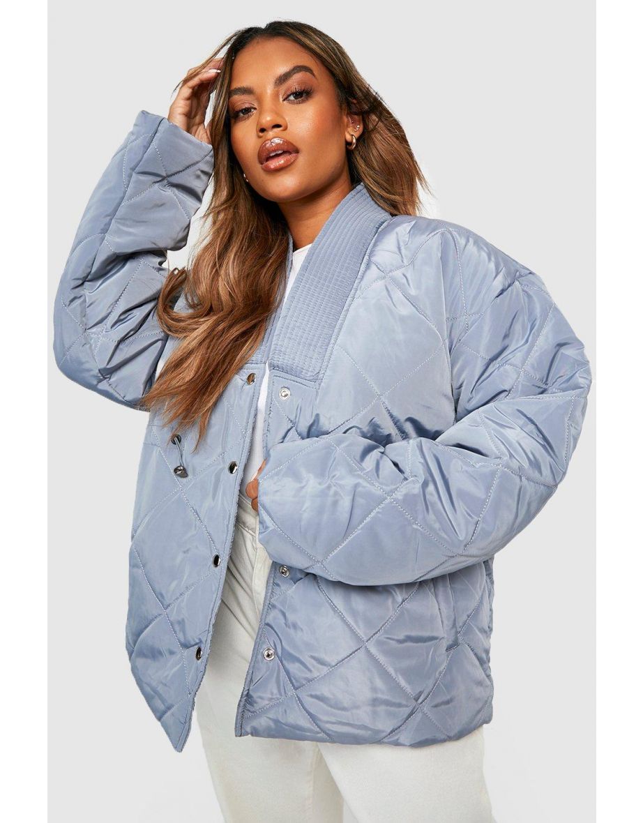 Plus Cinched Waist Detail Puffer Jacket - grey