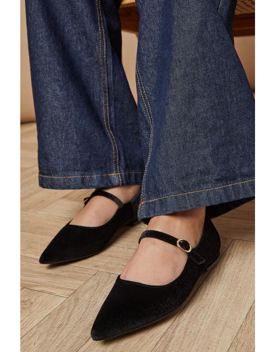 Benson Velvet Mary Jane Pointed Flat Ballet Pump