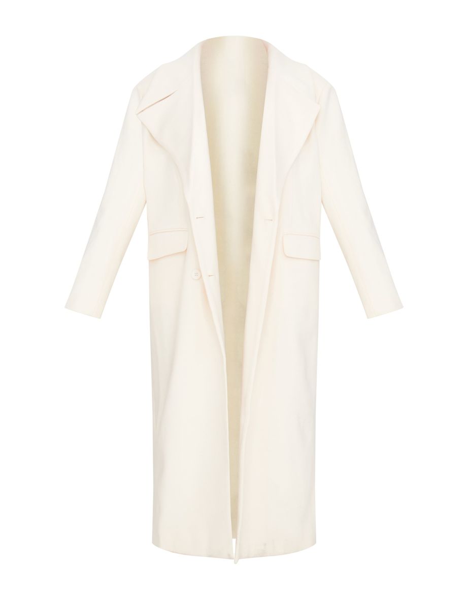 Ecru Wool Look Double Breasted Oversized Maxi Coat - 4